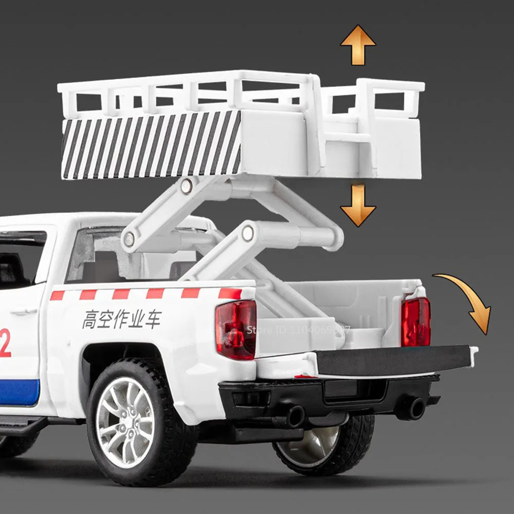 Antiker Maßstab Hubwagen Legierung Druckguss Auto Modell Spielzeug 5 Türen geöffnet zurückziehen Ton Licht Antenne Arbeit LKW Simulation Fahrzeug Geschenk
