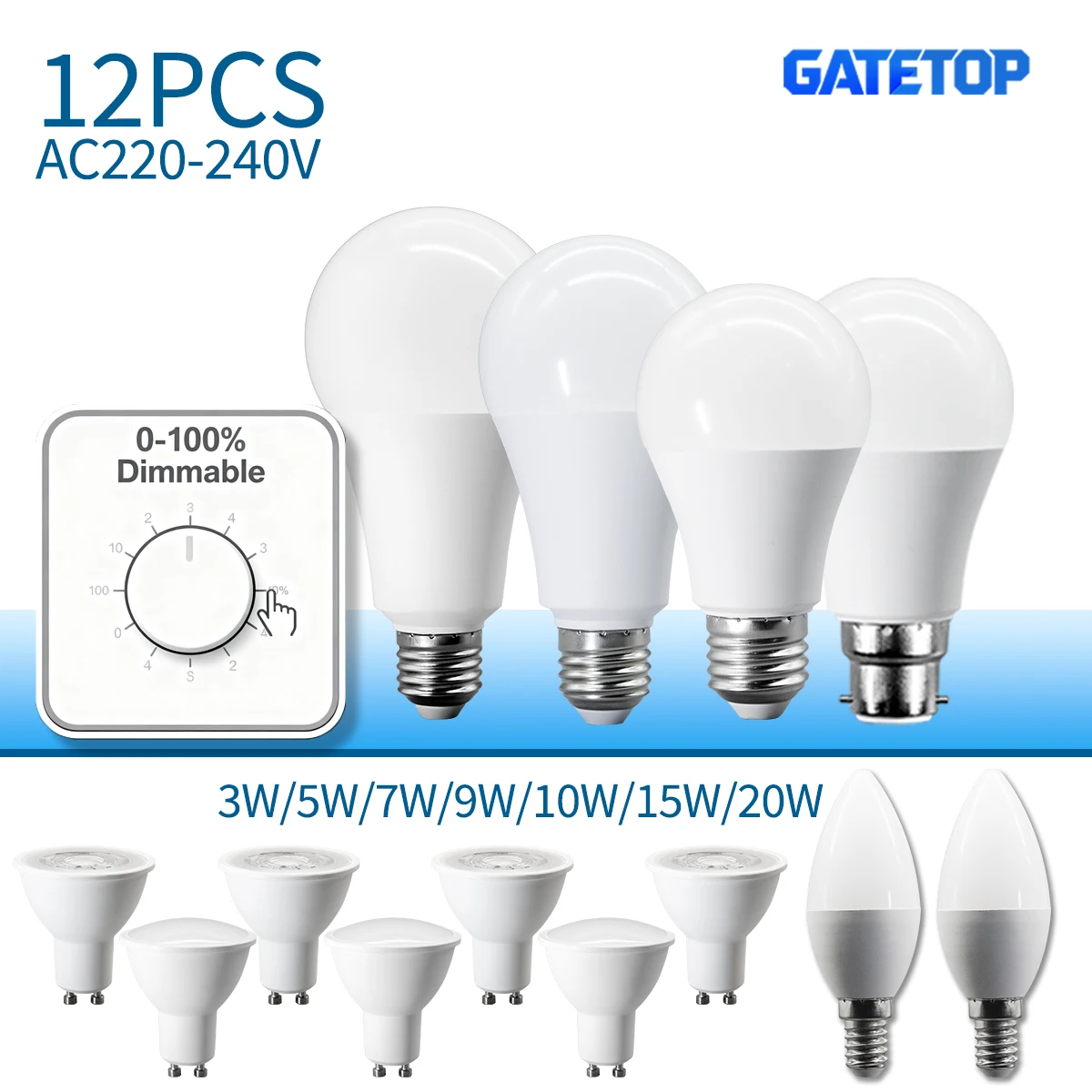 

12 шт. светодиодные лампы направленного освещения с регулируемой яркостью GU10 E27 B22 E14 220 В 3000 К 4000 К замена теплого света для галогенных ламп 50 Вт