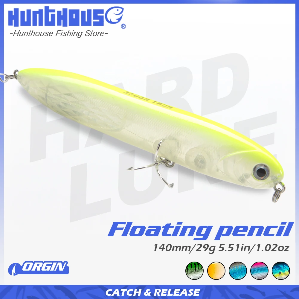 

Hunthouse Pencil Surface Fishing Lure 140mm 29g Hard Bait Walk The Dog Top Water Bait Loud Sound Saltwater For Bass Pike Tackle