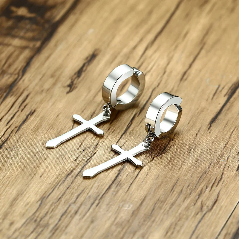 Edelstahl-Ohrring mit Kreuz-Charm für Jungs- und Herrenschmuck – Detail 18