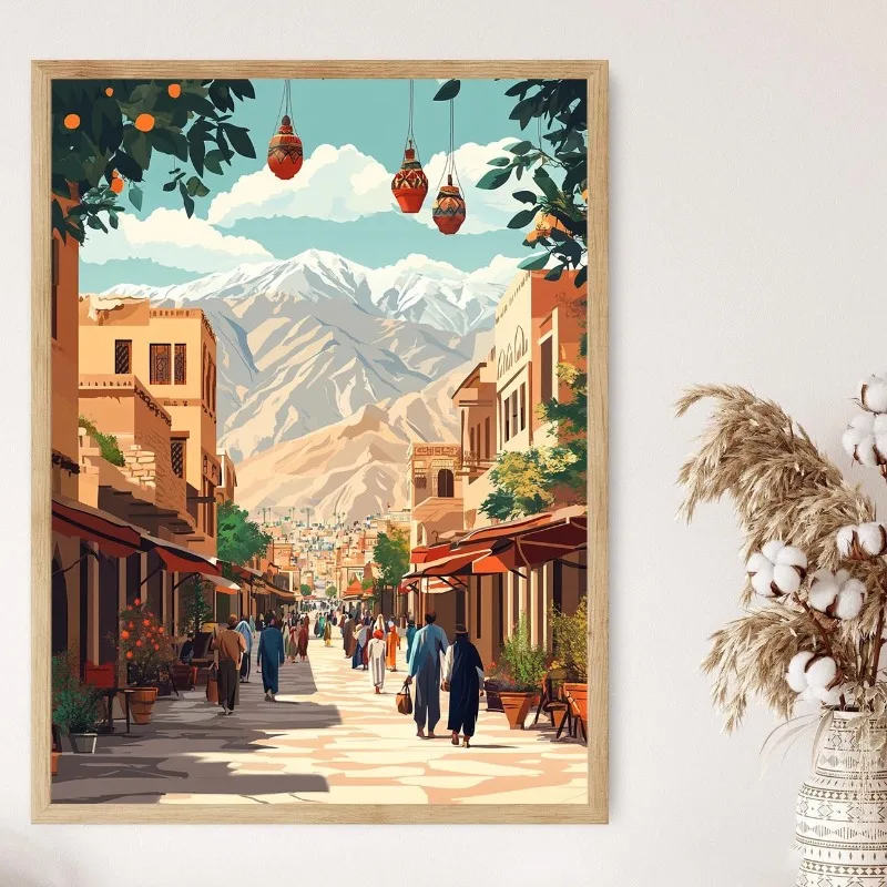 Kurdish Travel Landscape Poster Yazidi Market Zagros Mountain
