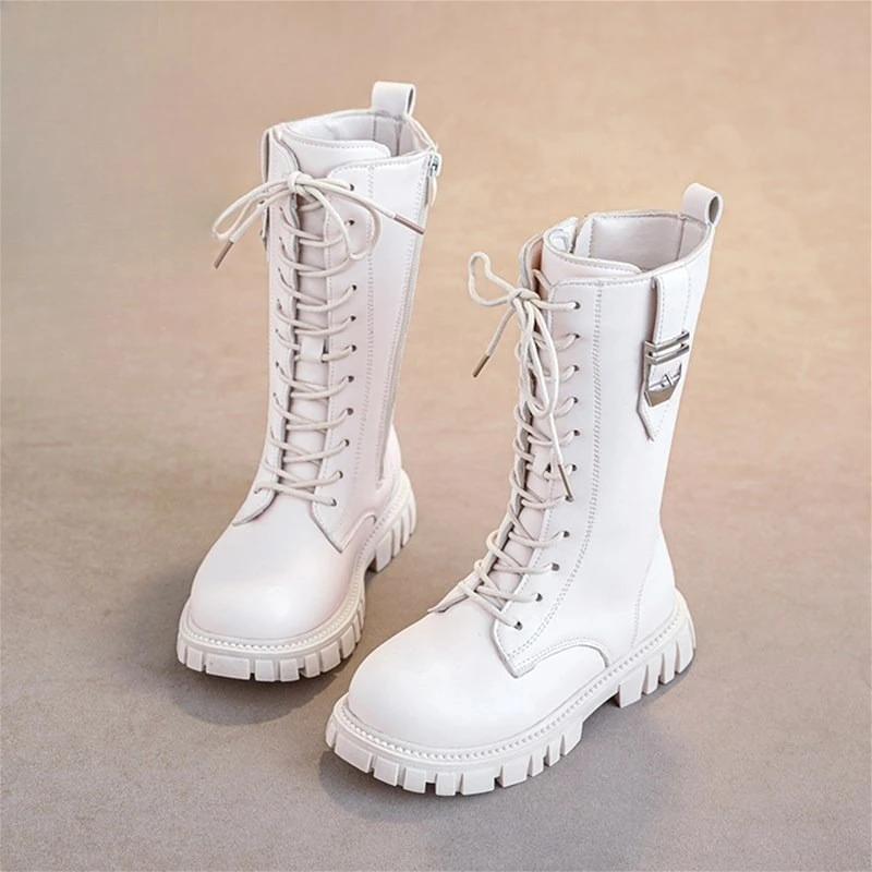 Autumn Girls Fashion Causal Boots Winter Classic Round Toe Warm Kids PU Leather Chunky Heel Boots Luxury Childrens Midsole Shoes