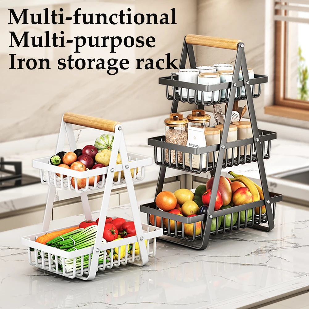 Iron Double Layer Multifunctional Storage Basket Desktop Shelf, Snack And Fruit Storage Table, With Two Layers Of Storage On Top