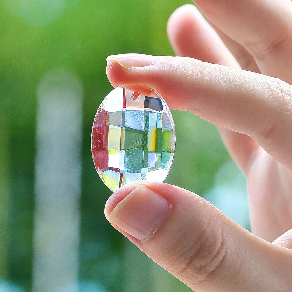 5pcs 30mm Oval Grid Faceted Crystal Suncatcher Prisms Hanging Sunlight Dazzling Rainbow Catcher Decor DIY Wind Chimes Pendant