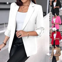 Chaqueta de traje informal para mujer, cárdigan de Color sólido de manga larga, chaqueta de traje a la moda, primavera 2024