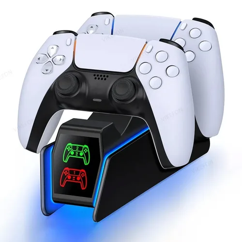 Imagen 2 del producto Para cargador de controlador PS5, estación de carga DualSense, soporte de cargador de base de carga Dual para controlador de juego inalámbrico PlayStation5