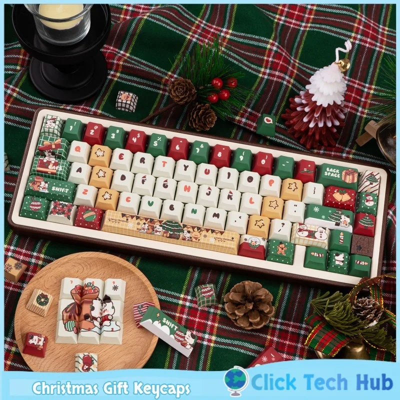 

Рождественский подарок, колпачки для клавиш, 130 клавиш, высота вишни, Pbt, пятисторонняя термосублимация, индивидуальные механические колпачки для клавиш, милые колпачки для клавиш