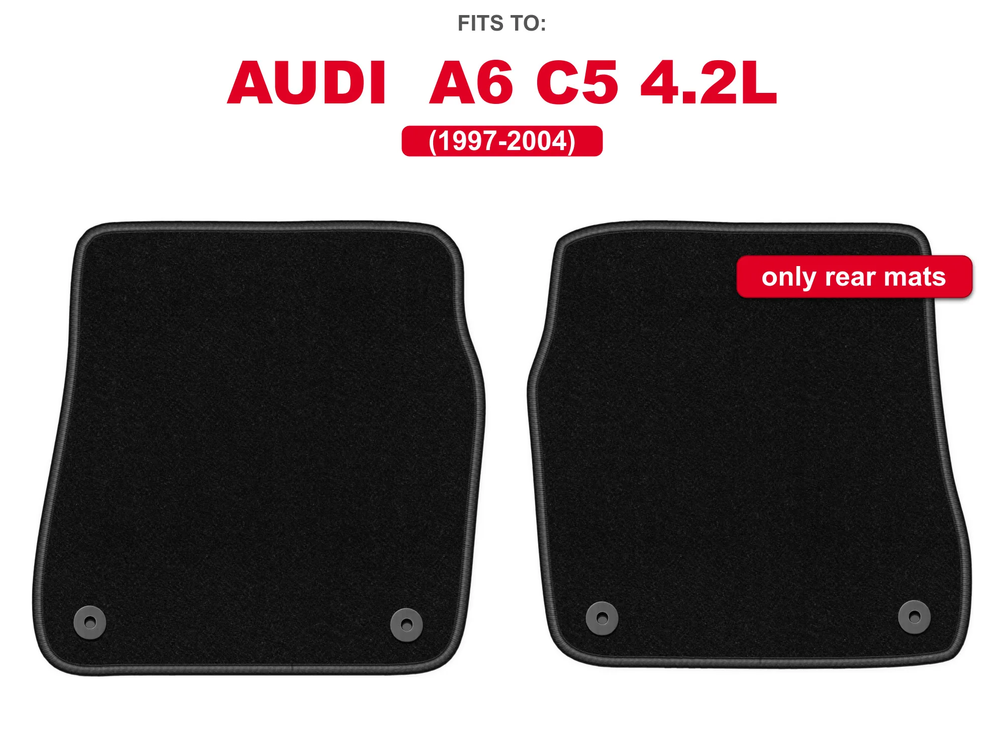 Tapis arrière en velours pour : Audi A6 C5 4.2L 1997-2004 berline, break, Avant