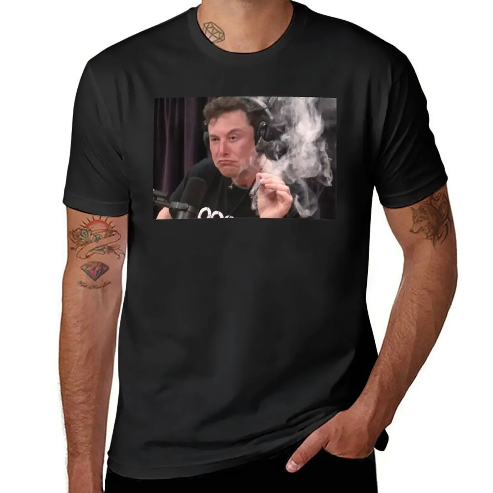 

Elon Musk Smoking Weed Iconic Photo T-Shirt summer top plain mens tall t shirts