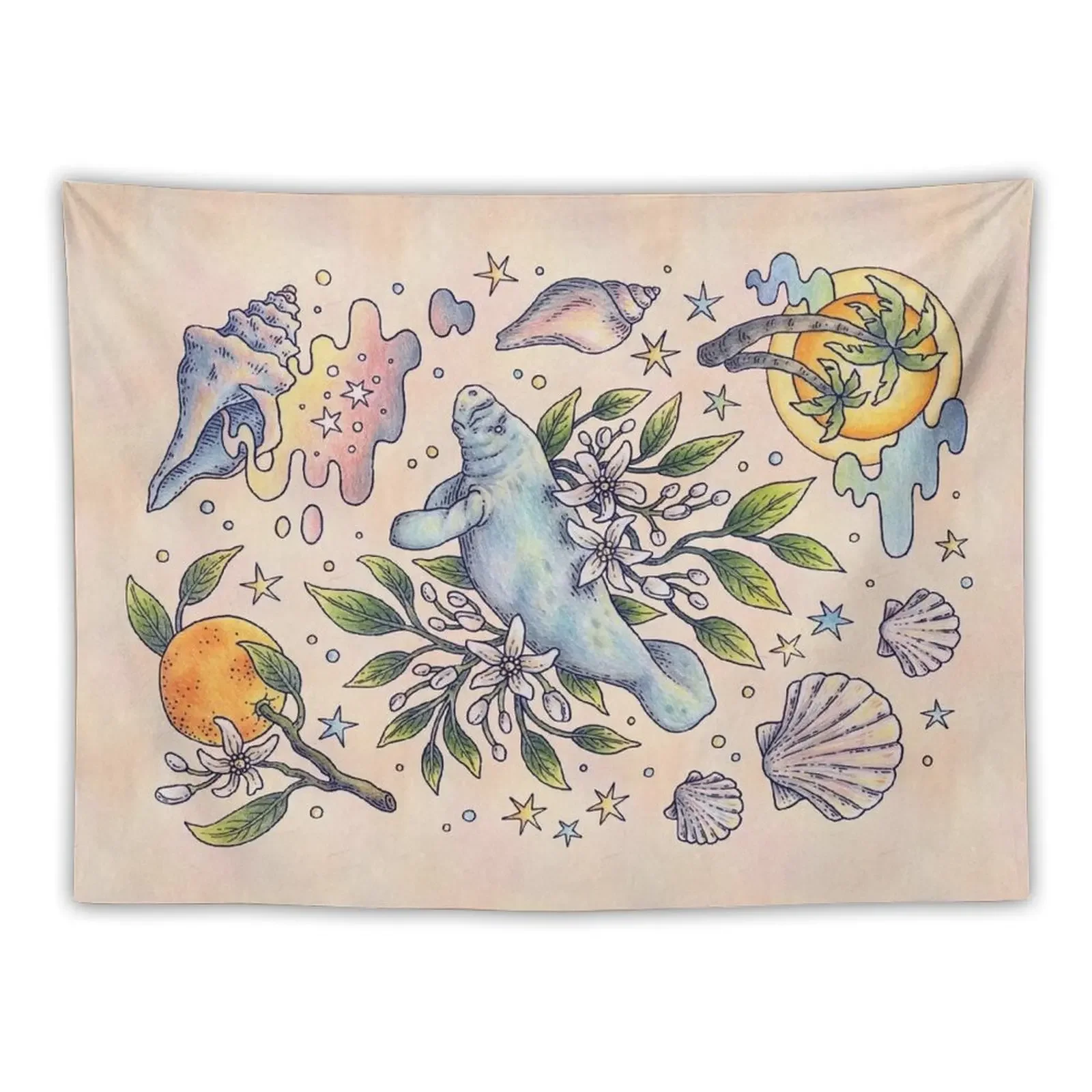 

Orange Blossom Manatee Ocean Tropical Art Tapestry Room Design Things To Decorate The Room Room Ornaments Tapestry