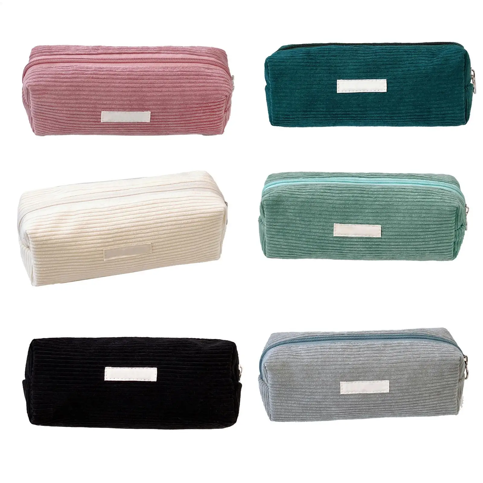 Creative Corduroy Pencil Case INS Style Large Capacity Toiletry Bag Zipper Pen Bag Office School Supplies,has random logo print