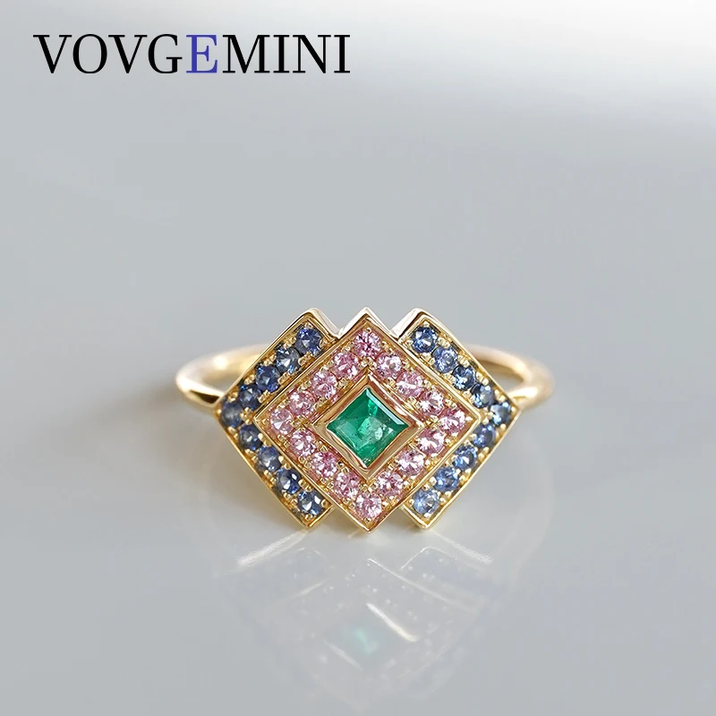 

VOVGEMINI Emerald Rings For Women 3x3mm Princess Cut Colorful Round Sapphire 18k Gold Jewelry For Girls Fiancé Romantic Proposa