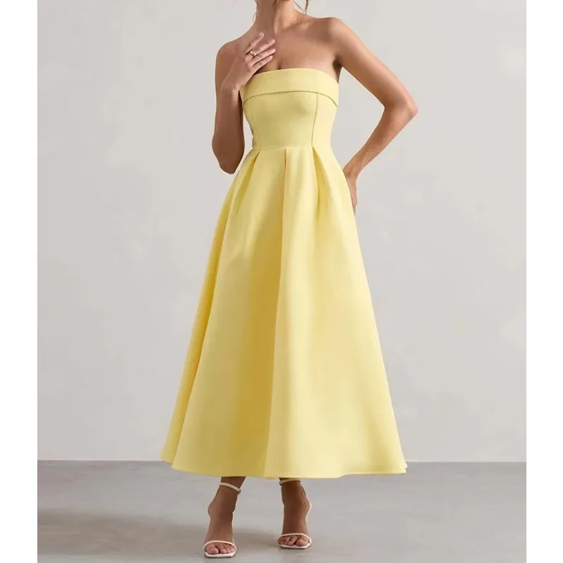 Off-shoulder Strapless Sexy Midi Dress Women Fashion Elegant Sleeveless Backless High Waist A-line Club Party Dress New