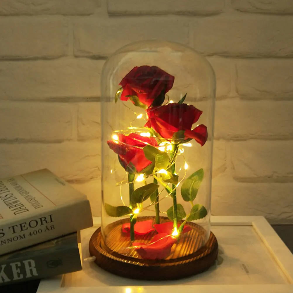 

Preserved Red Rose Dome with LED Light Low Consumption Long Lifespan Decoration for Office Home Eternal Love Symbol