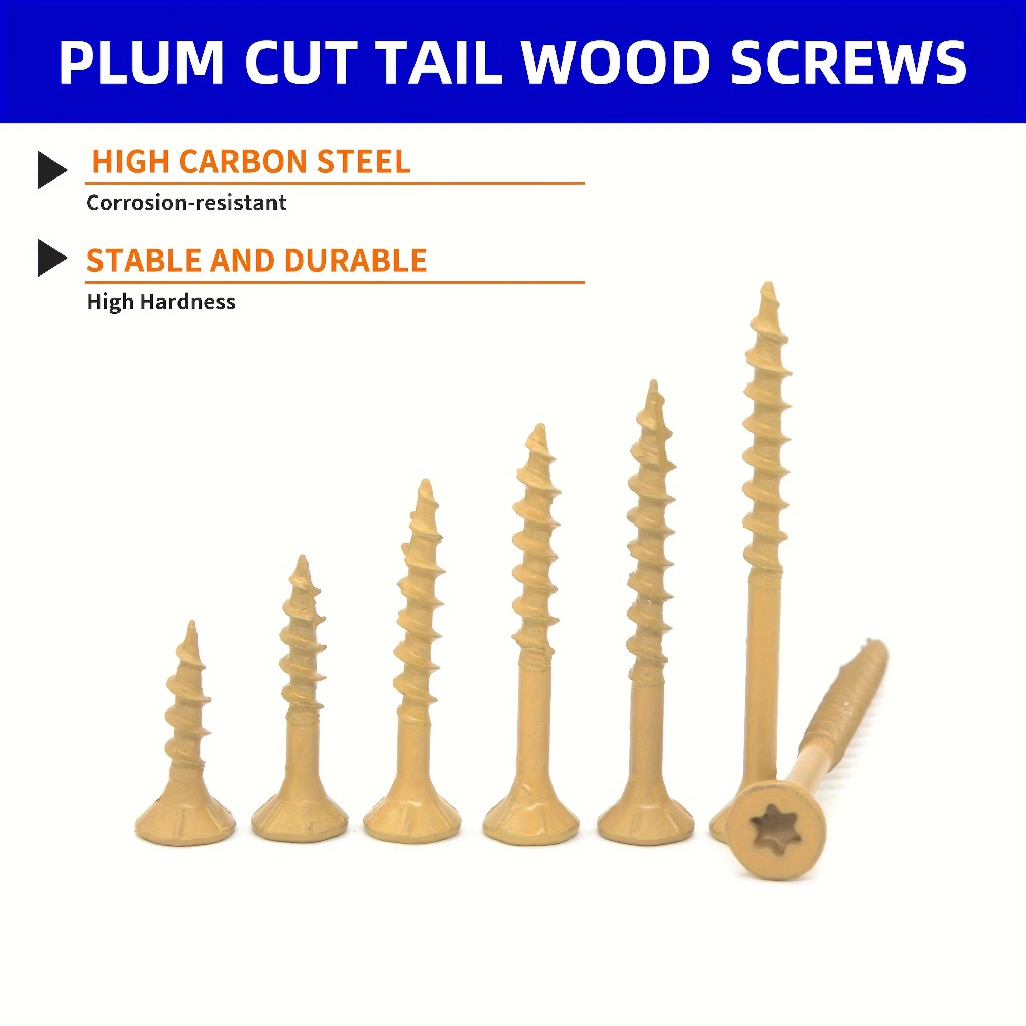 300pcs/200pcs/150pcs Threaded wood screws, flat head hexagonal groove drive, 7 sizes, yellow epoxy resin coated wood screws, outdoor fence fasteners
