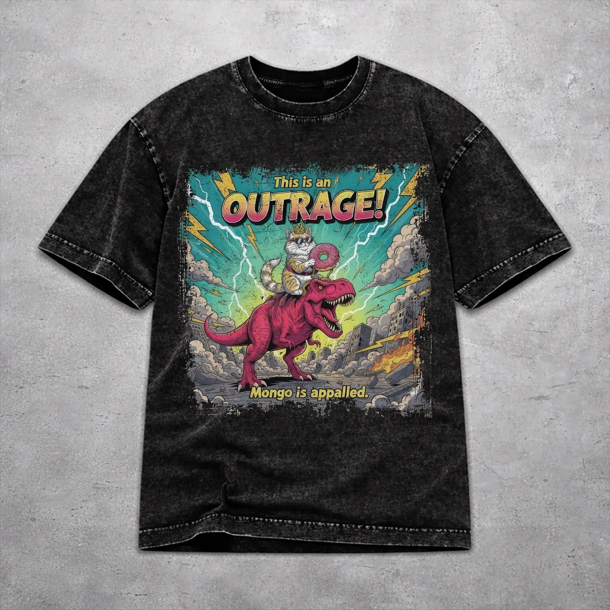 This Is An Outrage Princess Donut Cat  Washed T Shirt Vintage Streetwear Men Women  Hiphop T-Shirts Short Sleeve