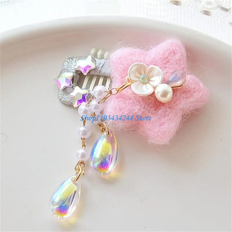 

Handmade Star Hairclip Little Girls Dangling Tassels Hair Comb Clip Side Hairpin