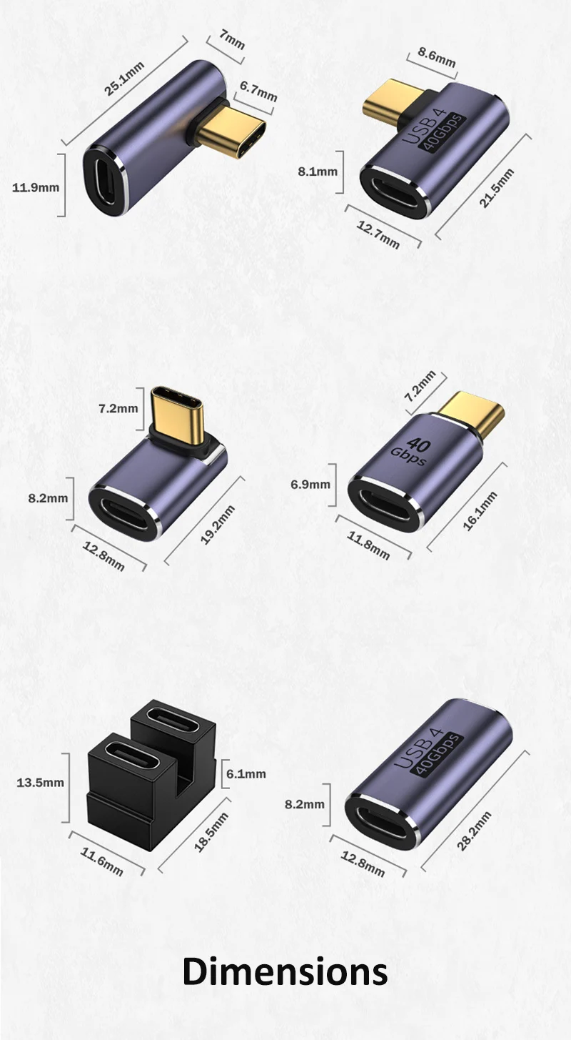 Multiple USB C F Adapter L Shape Angle Elbow Adapter USB C Female Type C Male 40Gbps Speed Data Adapter Converter Thunderbolt