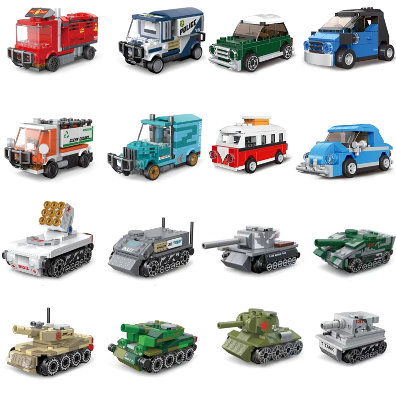 2022 New Pull Back Car Armor Tanks  Anti-Aircraft Missile Vehicle Model Building Blocks Bricks Classic Kits City Toys Gifts