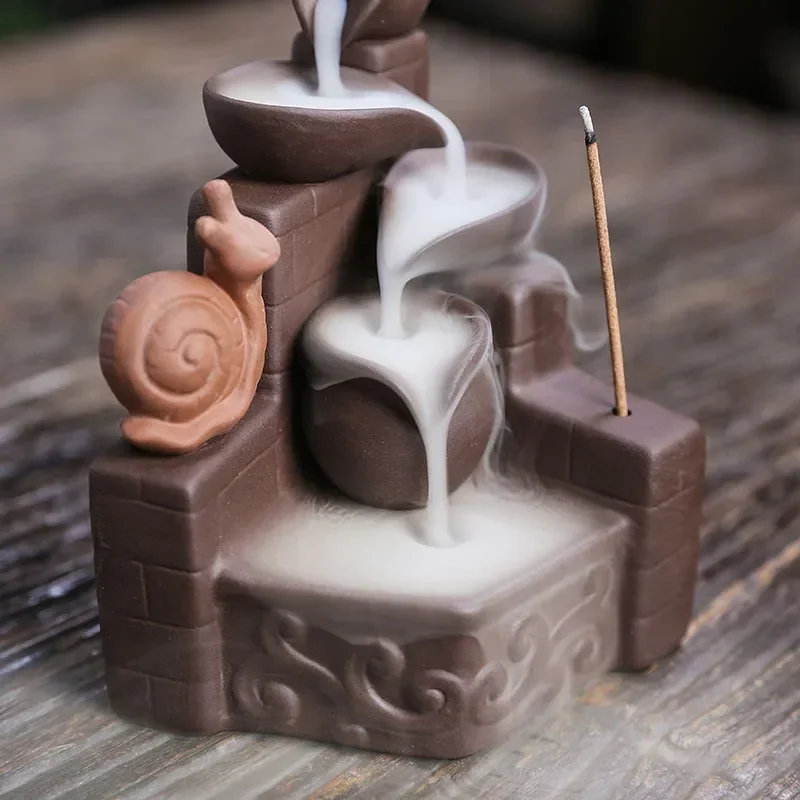 1pc Purple Clay Cute Snail Waterfall Backflow Incense Burner Zen Meditation Feng Shui Home Decoration Portable Incense Censer view 4