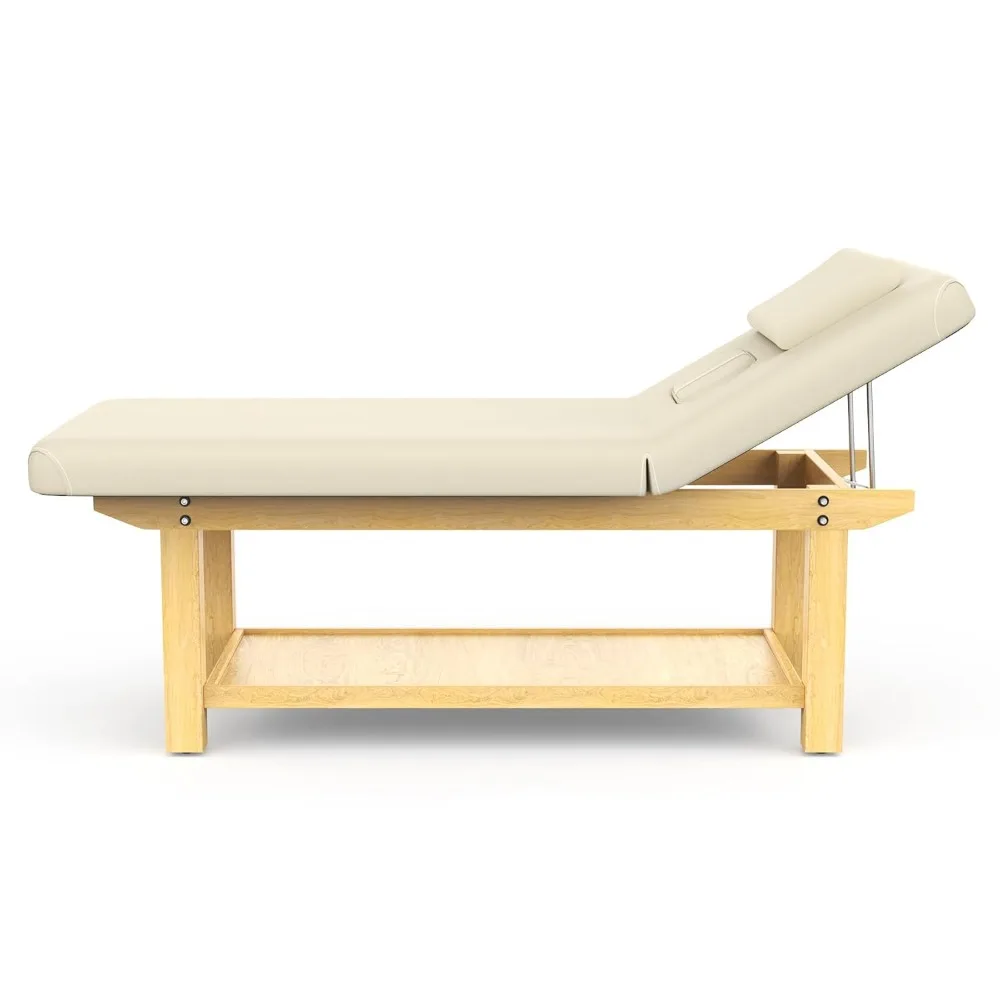 Mesa de masaje estacionaria ancha de madera para mesa de tratamiento, mesa de fisioterapia, cama Facial de Spa, cuero PU de 31,5 pulgadas de ancho × 75 pulgadas de largo