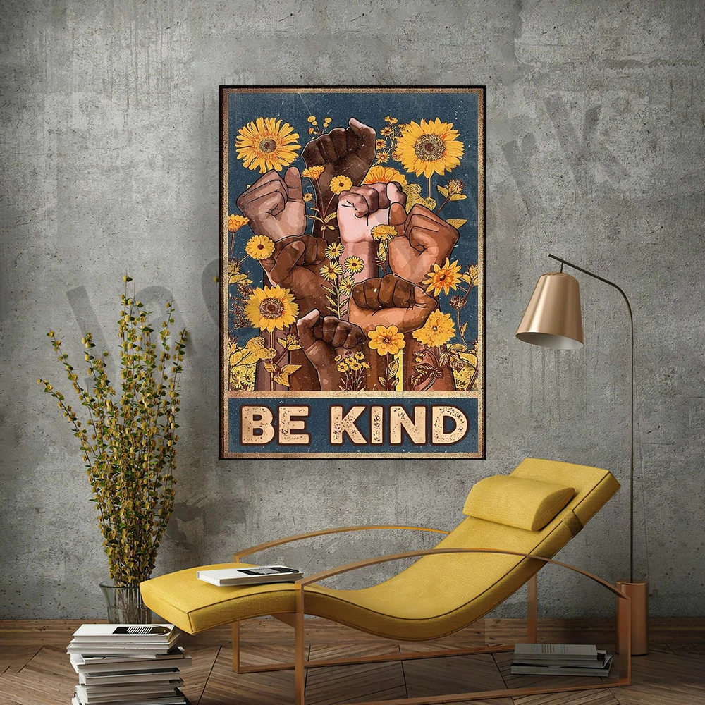 ملصق Be Kind، ملصق النسوية، ملصق المرأة السوداء، ملصق الحقوق المدنية، ملصق BLM، أمريكي أفريقي، ملصق الصحة العقلية