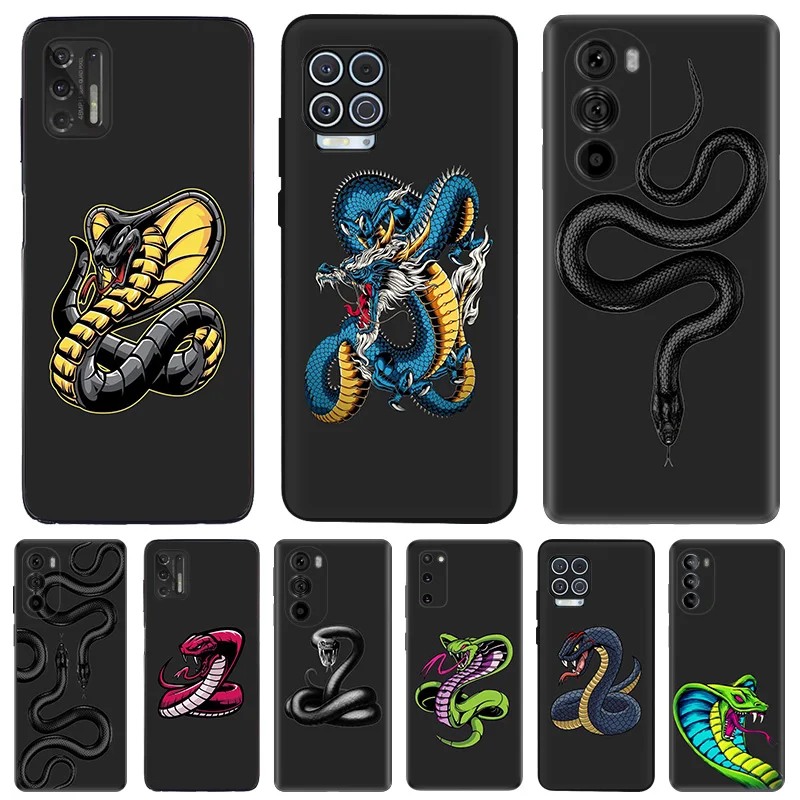 Anti-Drop Soft Phone Case For Motorola G73 G9 G50 G51 G60 G71 5G G22 G32 G52 G72 G53 Edge 40 30 20 Red Snake Cobra Python Cover