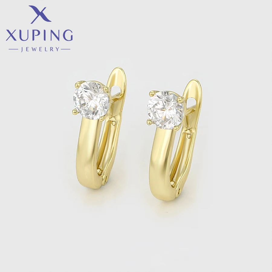 Xuping Jewelry New Arrival Fashion Trendy Simple Stone Light Gold Color Huggies Earrings for Women Girl Party Gift X000942075