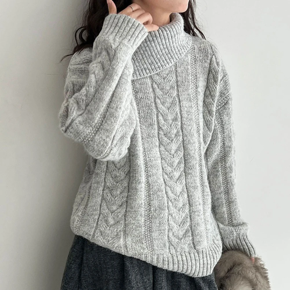 TWOTWINSTYLE Solid Spliced Folds Irregular Sweater Female Turtleneck Long Sleeve Minimalist Women's Sweaters Autumn Fashion New