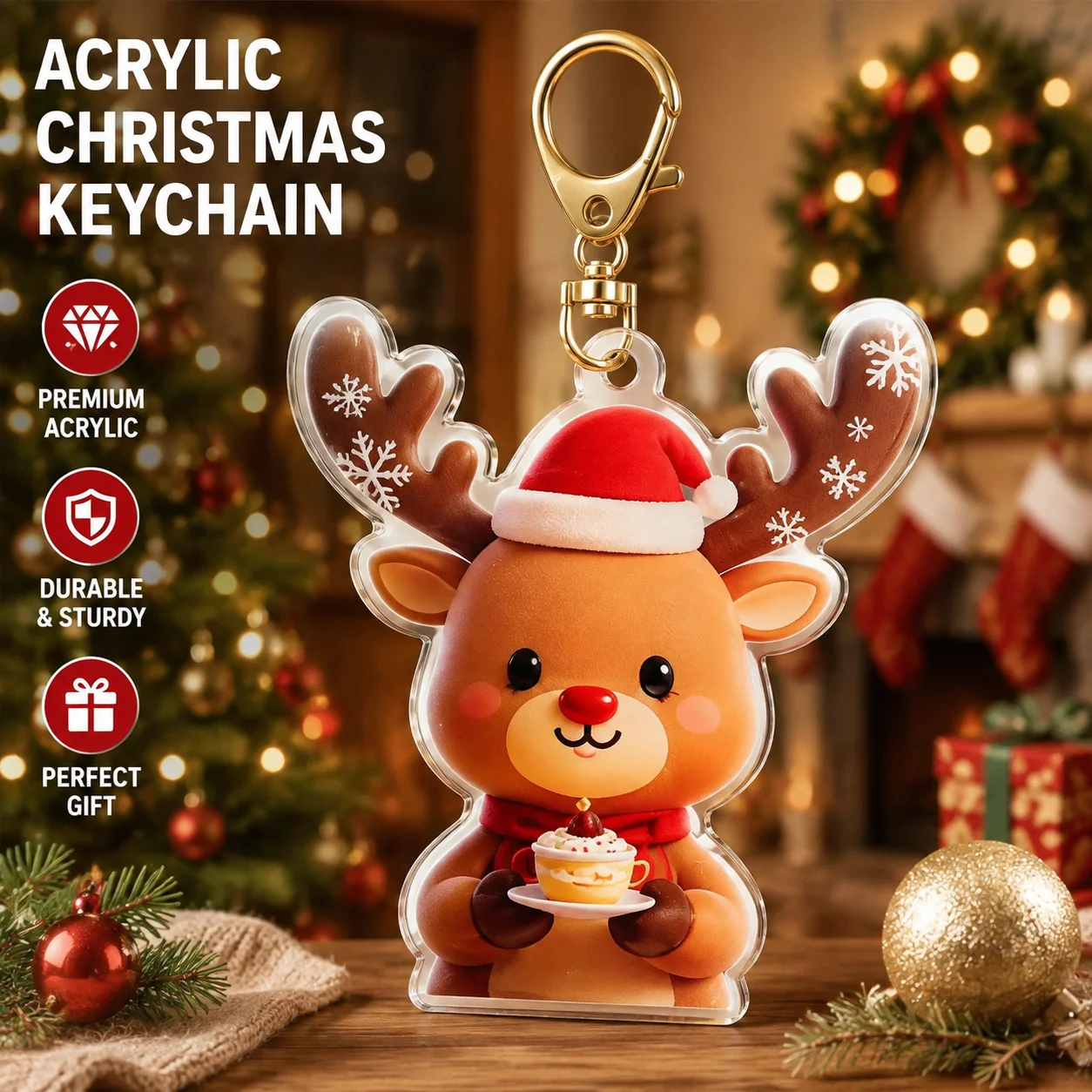 17/34/68Pcs Acrylic Santa Snowman Deer Theme Keychain Pendant for Christmas New Year Carnival Party Gift Gift Bag Pinata Filler