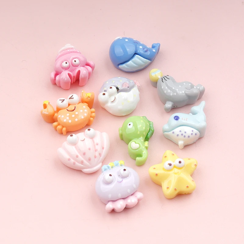 30/300Pcs Resin Mini Seahorse Crab Fish Octopus Ocean Series DIY Jewelry Craft Flat Back Scrapbooking Decoration Accessories