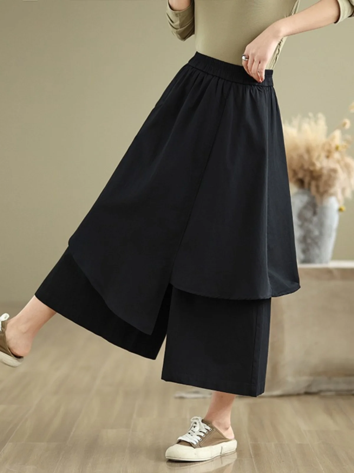 Jupe pantalon asymétrique taille haute pour femmes, ample, élastique, jambes larges, nouvelle collection été artistique Vintage, grande taille