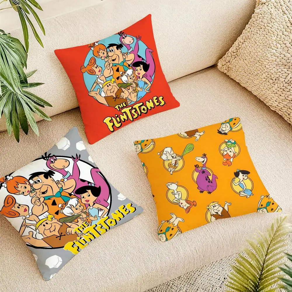 Retro Toon The Flintstones Cushion Cover Short Plush Pillowcase, Washable Wrinkle Resistant Cover for Bedroom Gift