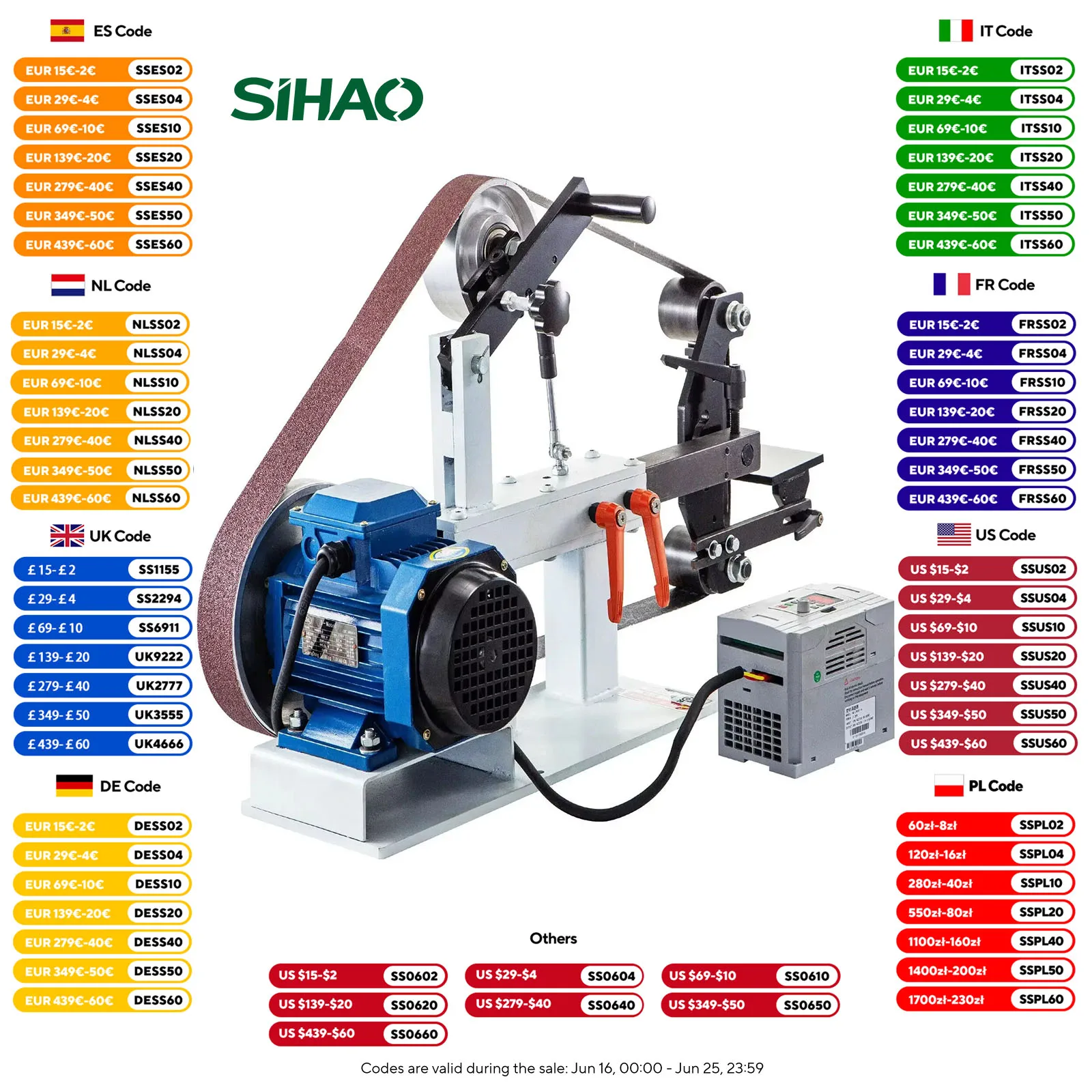 Smerigliatrice a nastro elettrica SIHAO 1.5KW 2x82 pollici a velocità variabile con 3 modalità per la produzione di coltelli, lucidatura dei metalli e affilatura degli utensili
