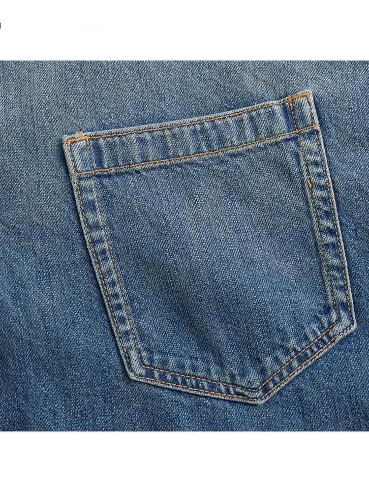 여성 패션 솔리드 데님 드레스 긴 소매 여성 시크 레이디 캐주얼 루즈 숏 드레스 셔츠 드레스 2025 신상 패션 0J21