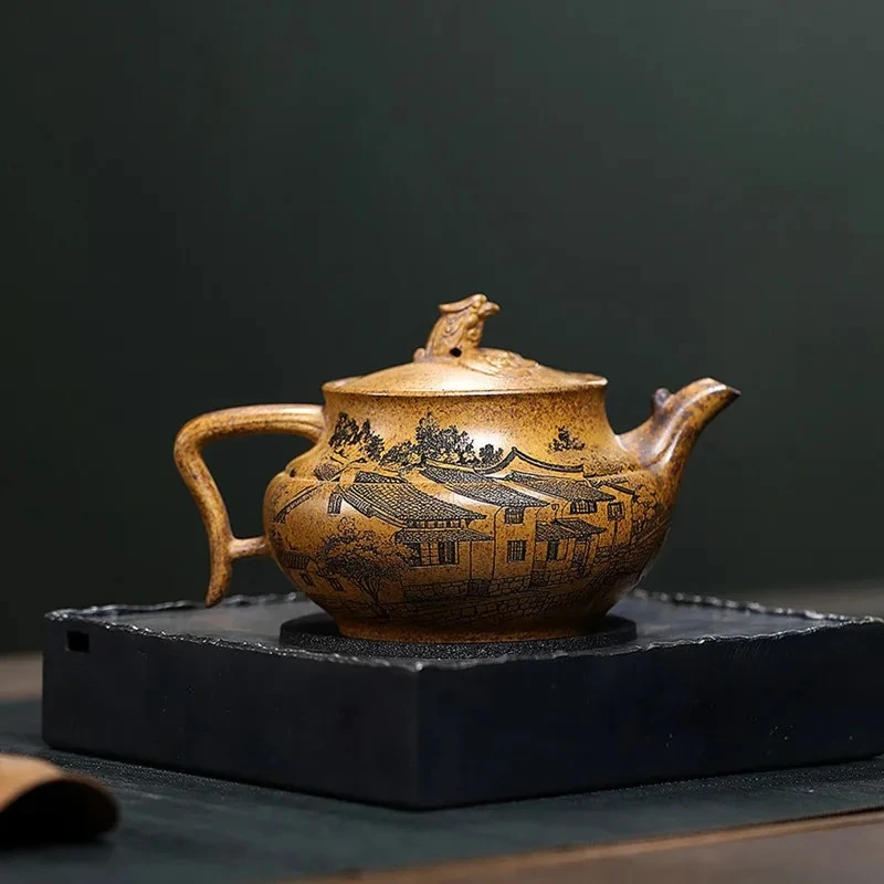 Yixing Purple Clay Teapot Handmade Landscape Beauty Tea Pot Tradition Household Kettle Chinese Zisha Tea Set Teaware 270ml