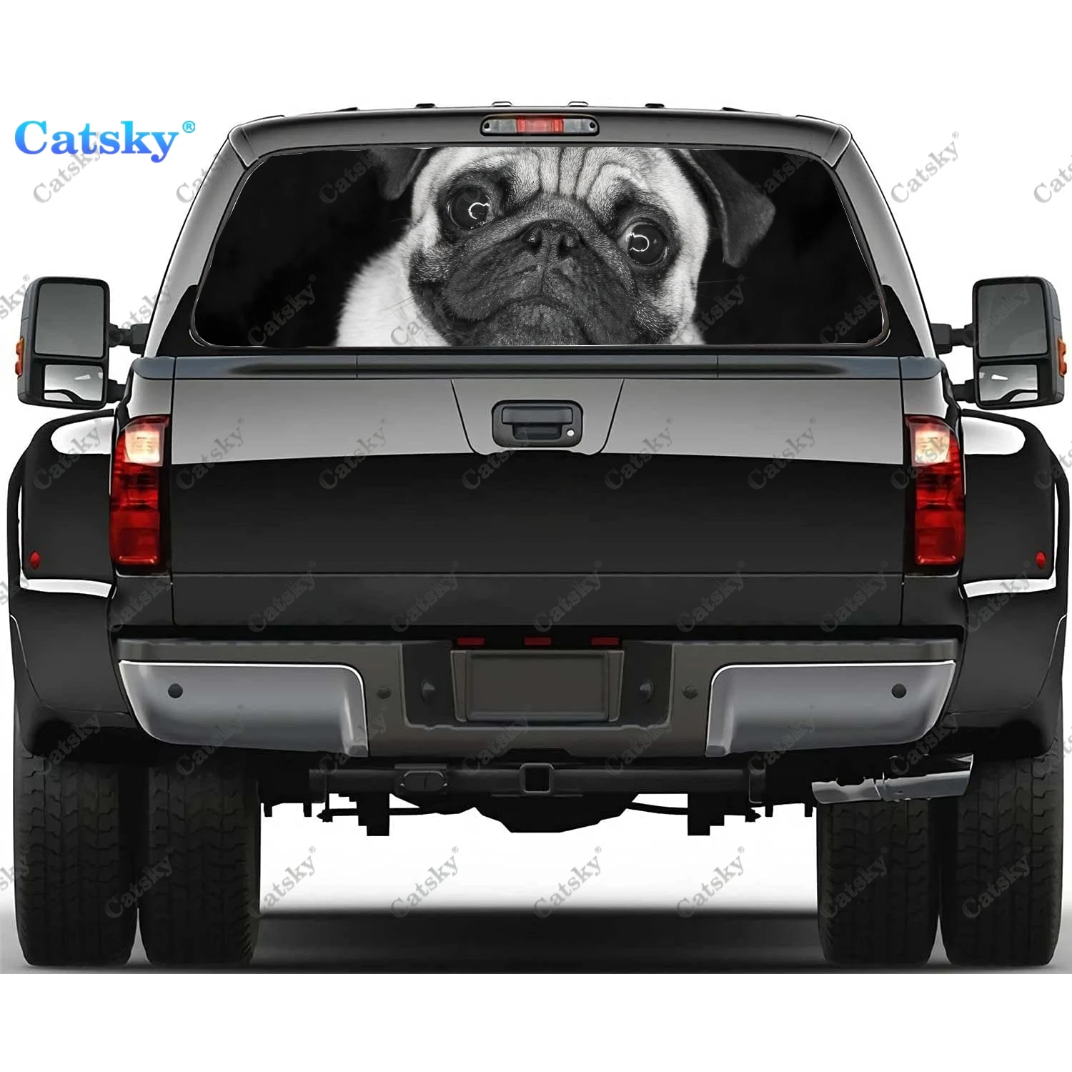 Animal Pug Dog Graphic Rear Window Decal Fits Pickup,Truck,Car Universal See Through Perforated Back Window Vinyl Sticker