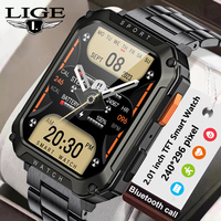 LIGE 2.01 Inch Men's Outdoor Rugged Military Bluetooth Call Smart Watch Men Sports Fitness Tracker Heart Monitor For Android IOS