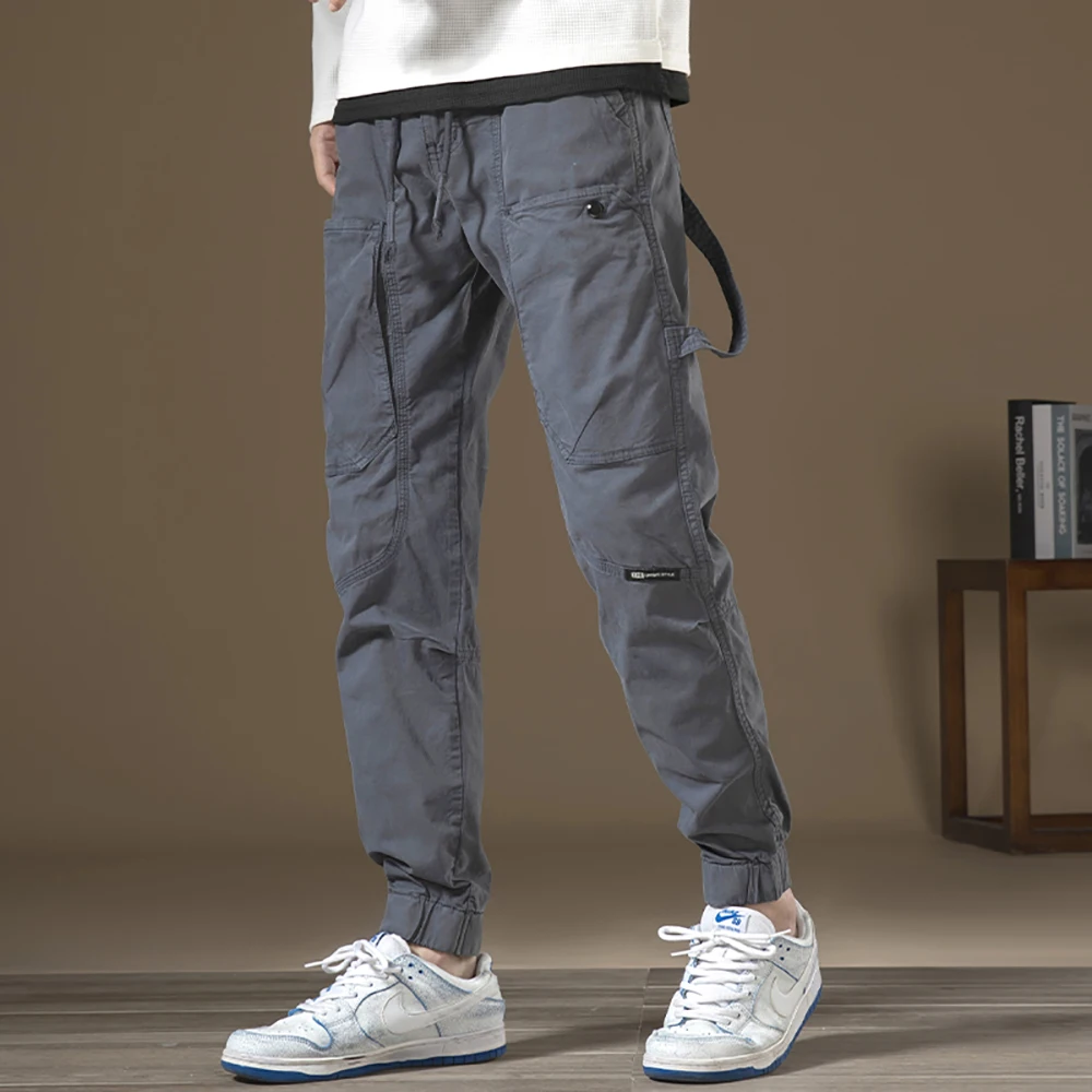 

Американский ретро-тренд, мужская повседневная рабочая одежда с эластичной резинкой на талии, прямые брюки, свободные спортивные брюки с завязками на талии