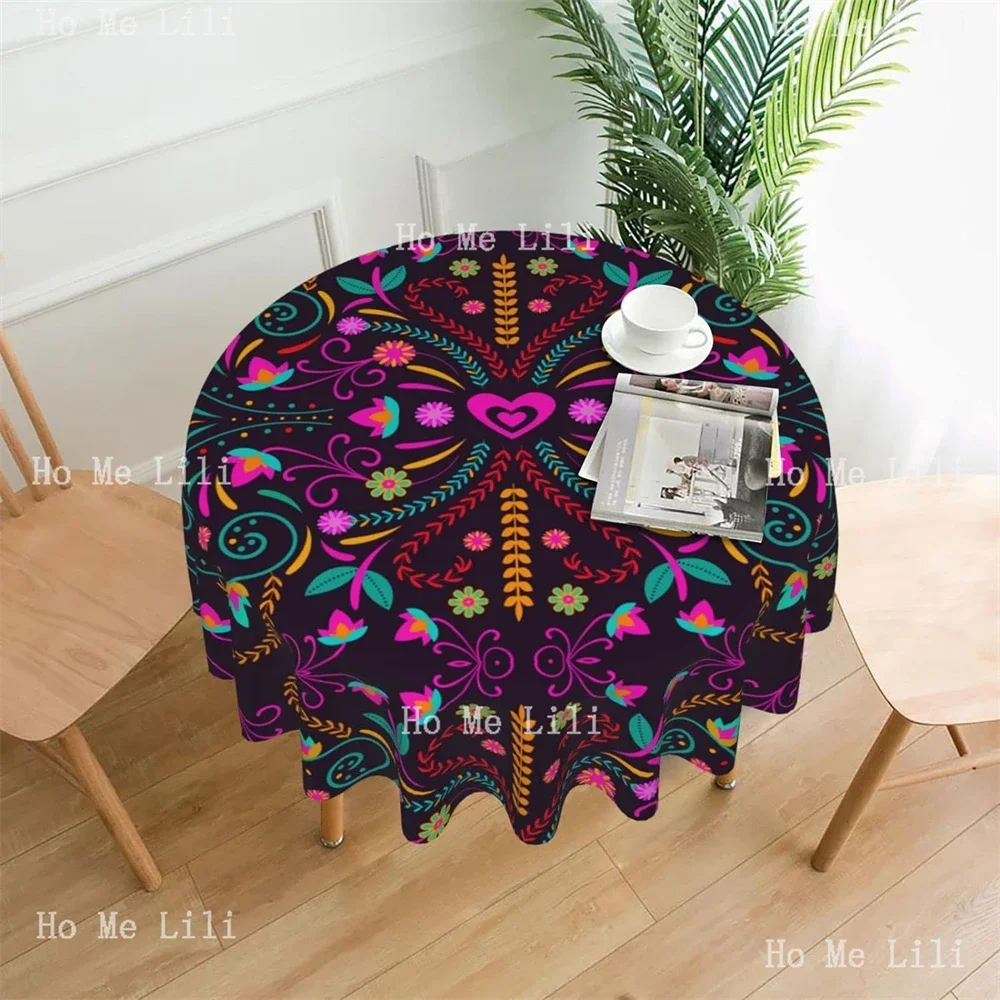 Mexican Flower Round Tablecloth For Kitchen Picnic Dining Birthday Party Decoration