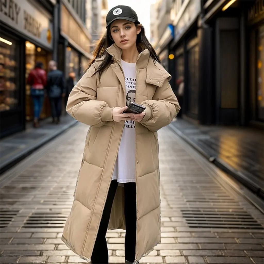 

Женское утолщенное пуховое пальто с хлопковой подкладкой, длинное свободное пальто в гонконгском стиле, зимнее пальто