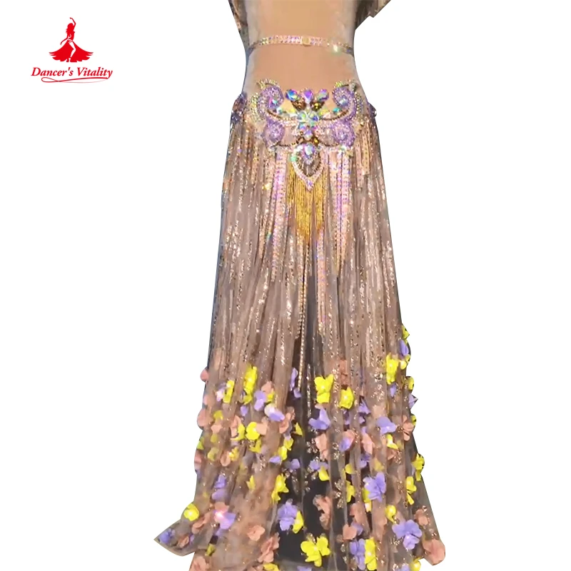 Belly Dance Costume Suit for Women Customsized Senior Embroidery Bra+flower Long Skirt 2pcs Oriental Belly Dancing Wear Outfit