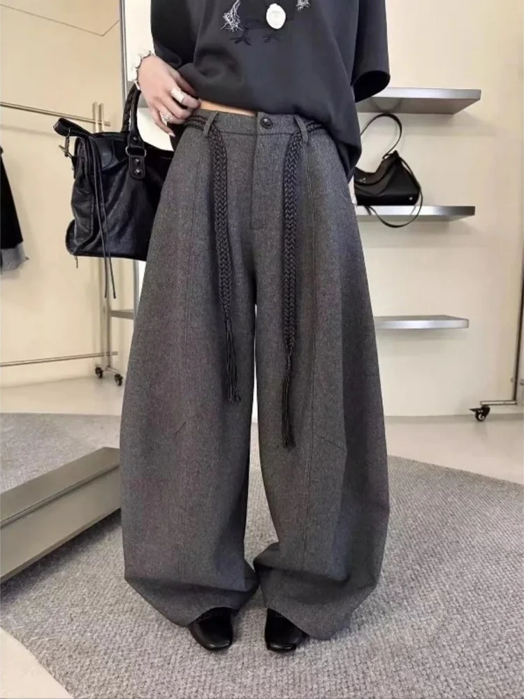 

ay Suit Wide Leg Pants Women's Autumn Winter New Sle Woolen Straight Casual Long Trousers High Waist Straight Tube Pants