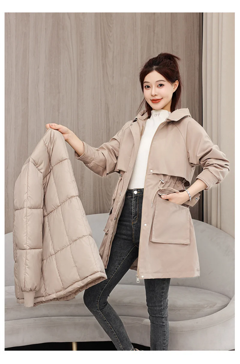 2026 New Winter Coat Down Padded Jacket Women Parkas Fur Collar Thick Hooded Cotton Coats Black Casual Outerwear Female Clothes