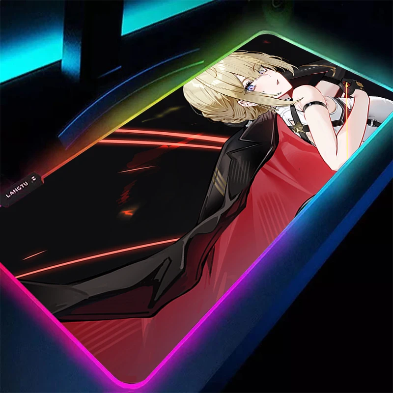 

RGB Mouse Pad Computer Zenless Zone Zero Evelyn Chevalier Mousepad LED ZZZ Desk Mat PC Anime Girl Gamer Accessories Keyboard Pad