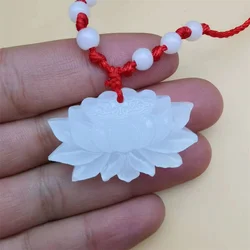 Natural White Green Afghan Stone Carved Rose Flower Lotus Lucky Jade Pendant Handmade Amulet Necklace Charm Gifts Jewelry