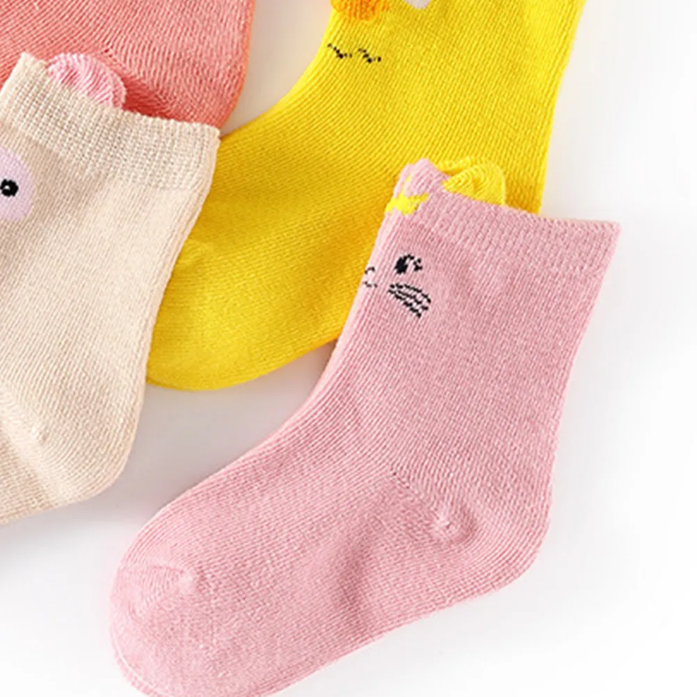 5 Pairs Kids Animal Knee-High Socks – Soft Cotton, Non-Slip Grip, Elastic Comfort Fit for Autumn & Winter