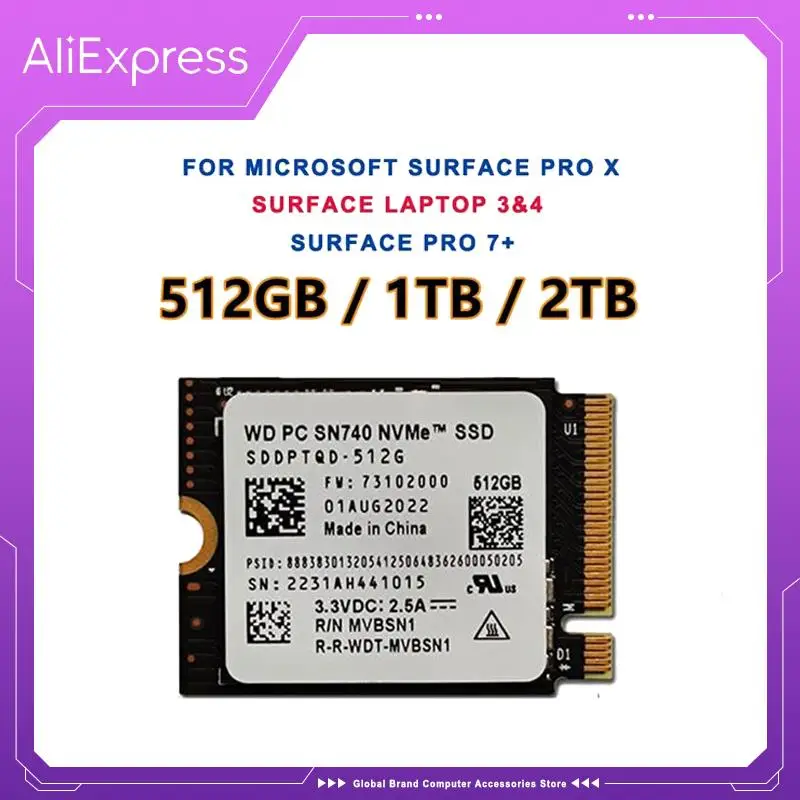 New! WD SN740 2TB 1TB 512GB M.2 SSD 2230 NVMe PCIe Gen 4x4 SSD For Microsoft Surface ProX Surface Laptop 3 Steam Deck