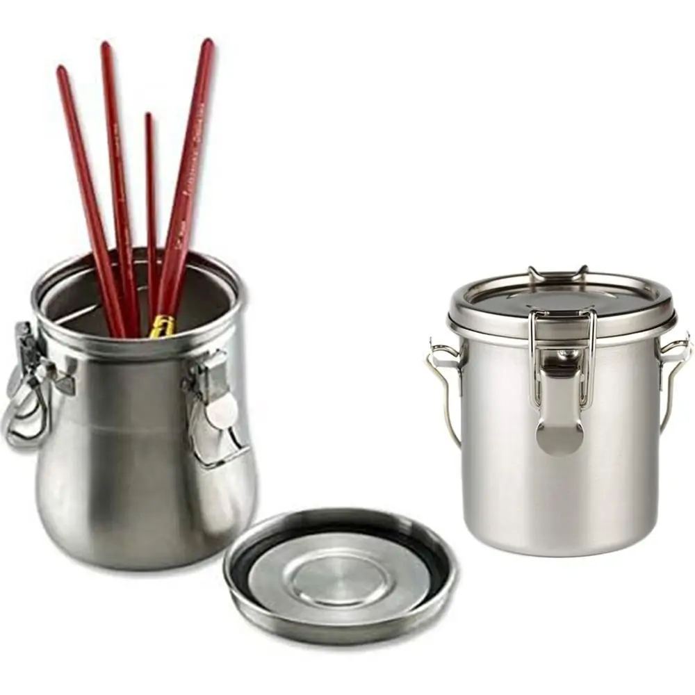 Stainless Steel Airtight Brush Washer Leak-Proof Brush Holder Wash Pen Bucket Filter Screen Handle Brush Cleaner Oil Painting