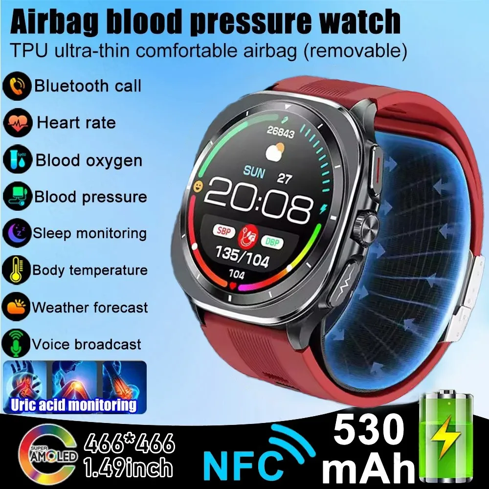 

AI Diagnosis Smart Watch Men Women True Blood Pressure Air Pump Airbag Health Measure Blood oxygen Bluetooth Call SmartWatch